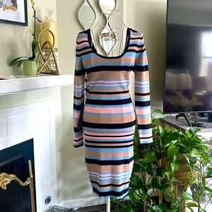 bebe Multicolor Striped Long Sleeve Dress